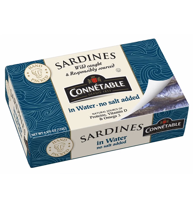 Sardines | Connetable | Sardines in Water | No salt added | 4.375 Ounce | Pack of 12
