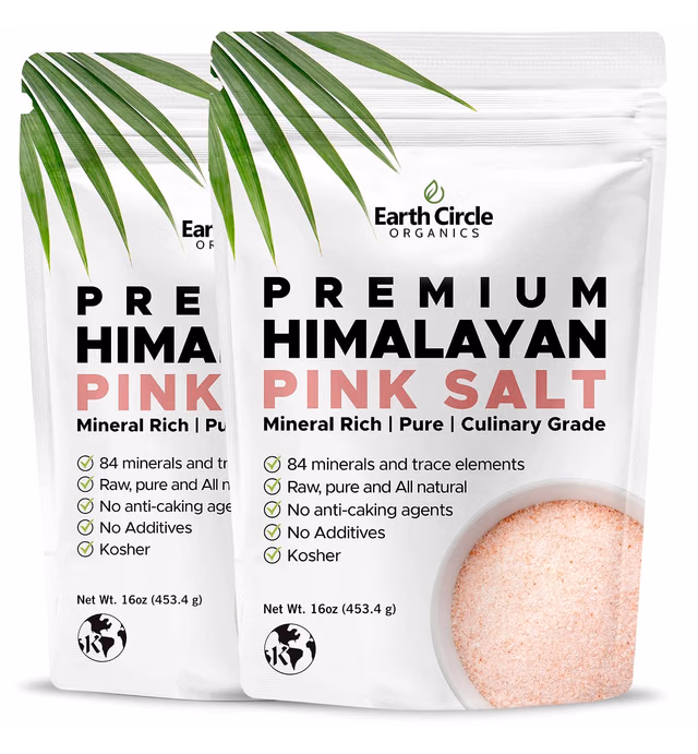 Earth Circle Organics Premium Himalayan Pink Fine Grain Salt - Pure Culinary Grade, Raw, All Natural Himalayan Salt - Certified Kosher, Nutrient and Mineral Dense, No Anti-Caking Agents - 2 Pounds