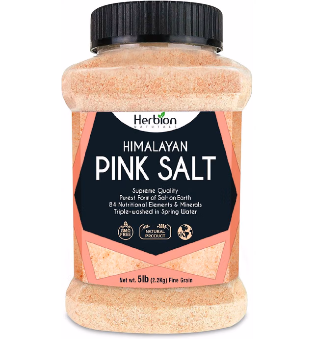 Herbion Naturals Himalayan Pink Salt Jar Fine Grain, GMO Free, Supreme Quality Chemical Free, Vegan, Kosher Certified, Fine Grain All-Natural Salt, Triple-Washed in Spring Water.