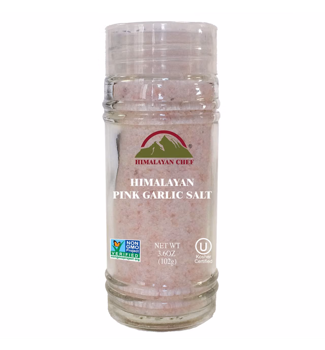 Himalayan Chef Himalayan Pink Garlic Salt - 3.6 Oz, Small Grinder of Garlic Salt Seasoning, Natural & Certified