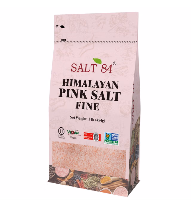 SALT 84 Himalayan Pink Salt Fine Grain-Stand Up Bag W/Window-1 LBS/Each (Pack of 12), 12 Pound (5033-12PK)