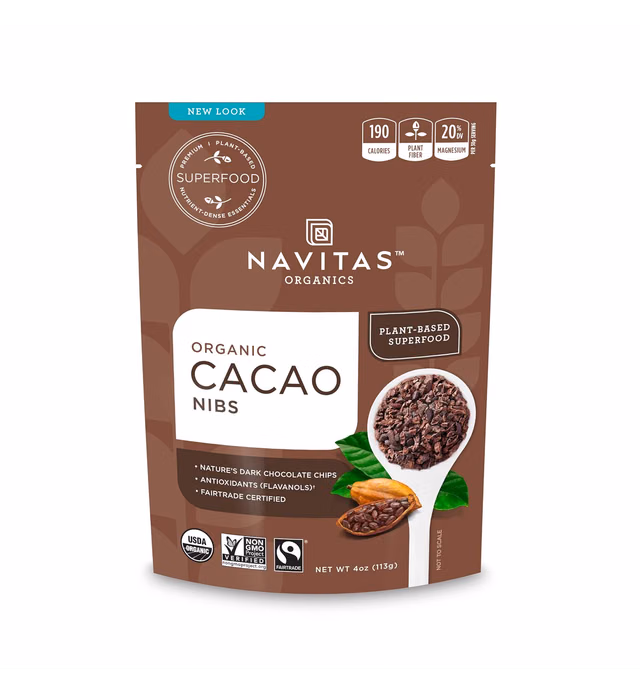 Navitas Organics Cacao Nibs, 4 oz. Bag, 4 Servings — Organic, Non-GMO, Fair Trade, Gluten-Free