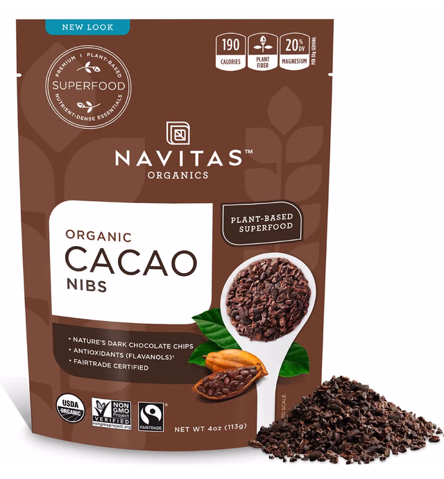 Navitas Organics Raw Cacao Nibs, 4 oz. Bag, 38 Servings — Organic, Non-GMO, Fair Trade, Gluten-Free