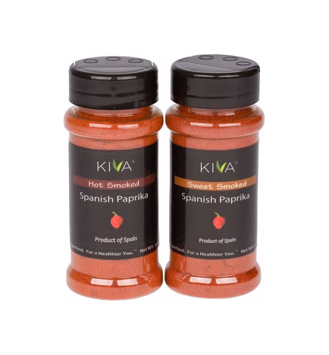 (2 PACK) HOT + SWEET SMOKED Spanish Paprika - Kiva Gourmet - From The Famous La Vera Region of Spain - 4 oz Total WT