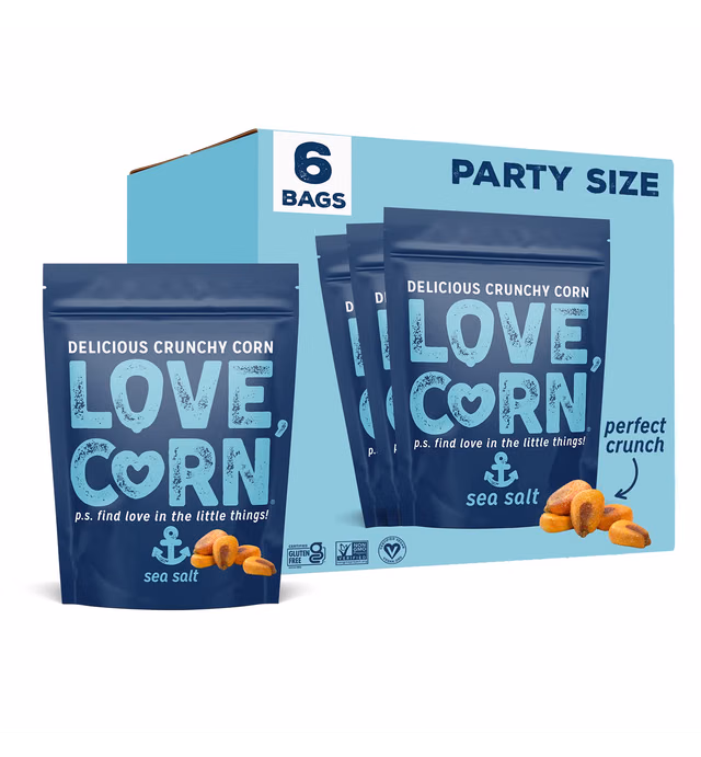 LOVE CORN Sea Salt | Delicious Crunchy Corn Natural Snack | 4oz x6 bags | Non-GMO, Low-Sugar, Gluten-Free, Plant Based, Vegan, Low Sugar…