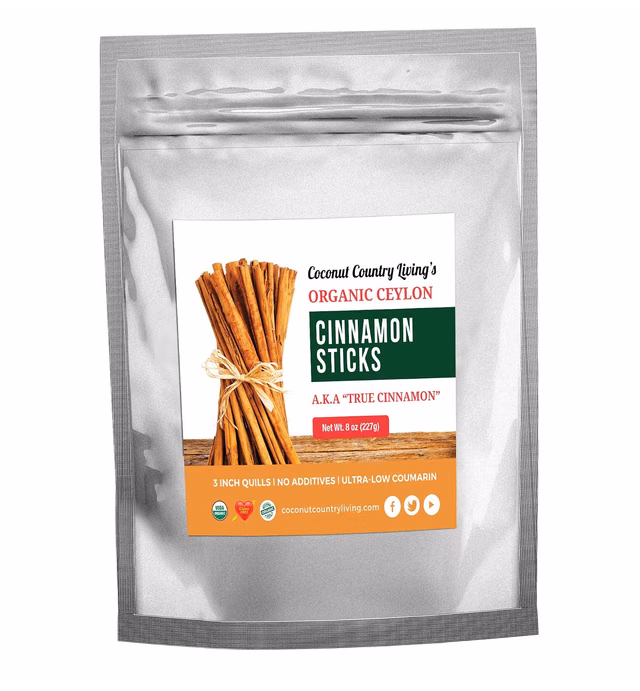 Organic Ceylon Cinnamon Sticks - Fair Trade Whole 3" Quills of Authentic Sweet Sri Lanka Cinnamon sticks- For Tea and Baked Goods, Gluten Free, Non-GMO, w/ eBook - 8 oz