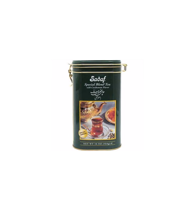 Sadaf Cardamom Tea Loose Leaf Tin 16 oz - Special Blend Cardamom Ceylon Black Tea - Product harvested in Sri Lanka