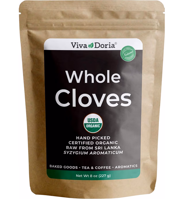 Viva Doria Organic Whole Cloves, Hand Picked Sri Lankan Clove Buds, 8 Oz Resealable Pouch Bag