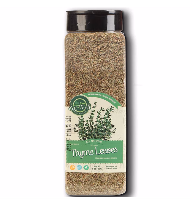Eat Well Dried Whole Thyme Leaves 9 Oz, Bulk Dried Thyme Spice Seasoning, Dried Thyme Leaf Tea, 100% Natural Fresh Gourmet Spices Seasonings, Pure Spice Ingredients for Cooking, Herbs and Spice Mix