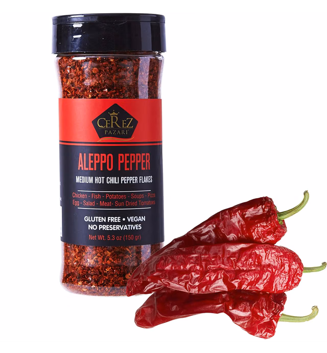 Cerez Pazari Aleppo Pepper Moderate Heat | 5.29 oz - 150 gr | Crushed Turkish Red Chili Pepper-Aleppo Chili Flakes,Maras Chili Pepper | Halaby Pepper | Syrian Pepper | Middle Eastern Red Pepper | Product of Turkey