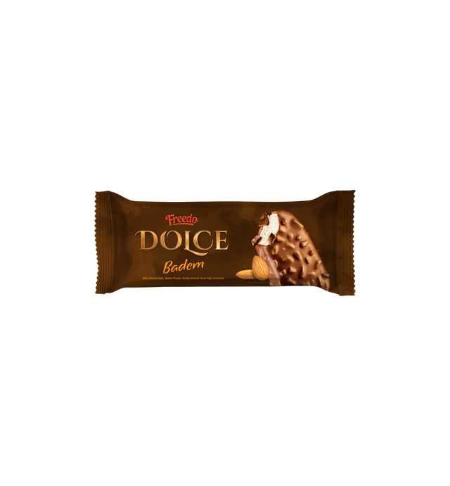 FREEDO DOLCE MILK CHOCOLATE COATED, ALMOND PIECES, VANILLA FLAVORED HALF FAT ICE CREAM 100 ML