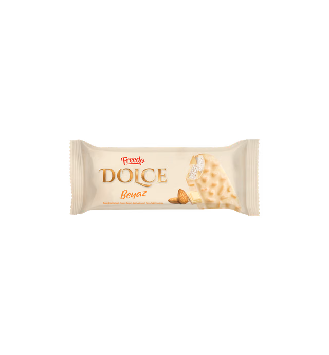 FREEDO DOLCE WHITE CHOCOLATE COVERED, ALMOND FLAVORED, VANILLA FLAVORED, LOW-FAT ICE CREAM 100 ML