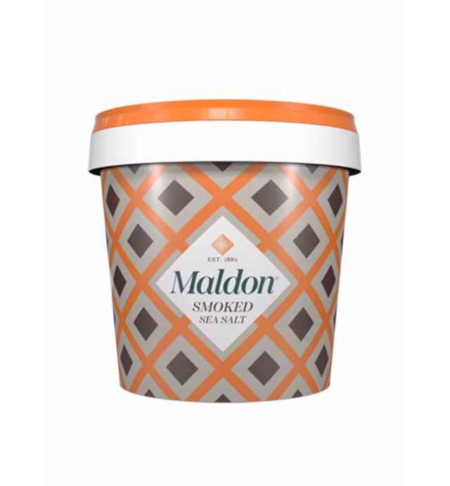 Maldon Salt, Smoked Sea Salt Flakes, 1.1 lb (500 g), Bulk Tub, Kosher, Natural, Gently Smoked Over Oak, Handcrafted, Gourmet, Pyramid Crystals