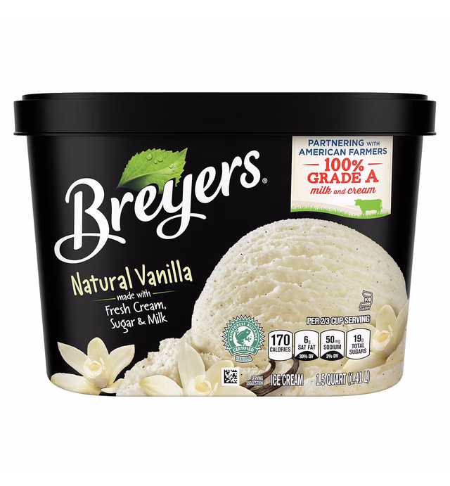 Breyers Classics Ice Cream for a Delicious Frozen Treat Natural Vanilla Made With 100 Percent Grade A Milk & Cream, Sustainably-Farmed Vanilla 48 oz