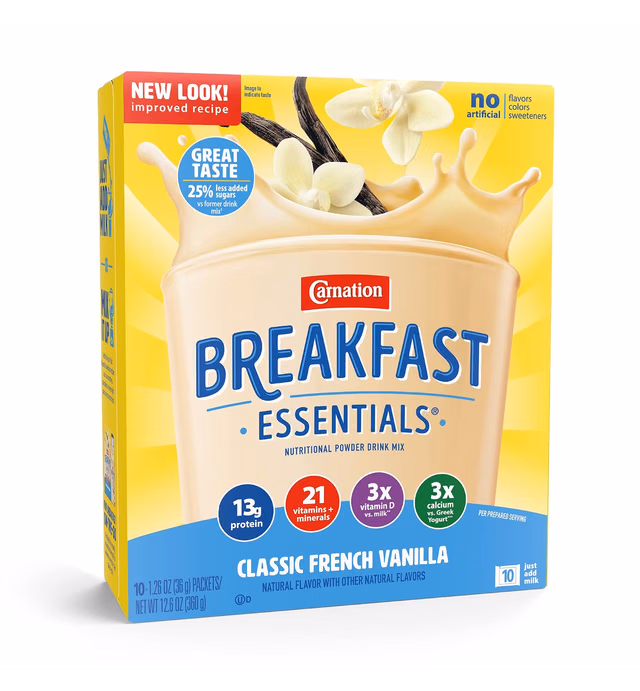 Carnation Breakfast Essentials Powder Drink Mix, Classic French Vanilla, 10 Count Box of Packets (Pack of 6) (Packaging May Vary)