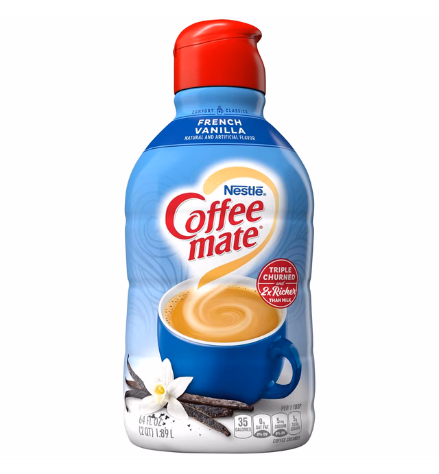 Nestle Coffee mate French Vanilla Coffee Creamer – Triple Churned Coffee Creamer Liquid for Warm, Rich Flavored Coffee – Lactose-Free, Gluten-Free, Non Dairy Creamer for Up to 120 Cups (64 oz)