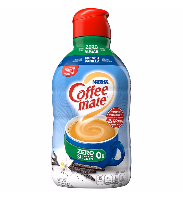 Nestle Coffee Mate Zero Sugar French Vanilla Creamer Triple Churned Coffee Creamer Liquid For Warm Rich Flavored Coffee Lactose And Gluten Free Non Dairy Creamer For Up To 126 Cups (64 Oz)