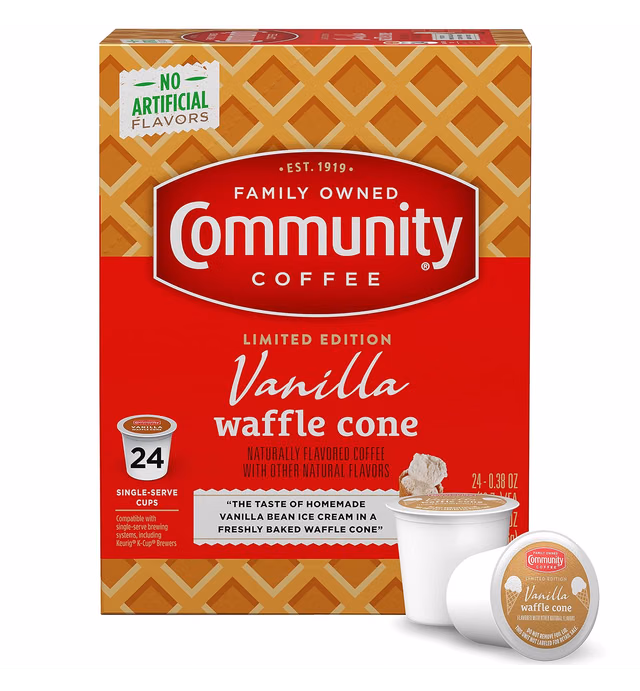 Community Coffee Vanilla Waffle Cone, Ice Cream Flavored 24 Count Coffee Pods, Compatible with Keurig 2.0 K-Cup Brewers, 24 Count (Pack of 1)