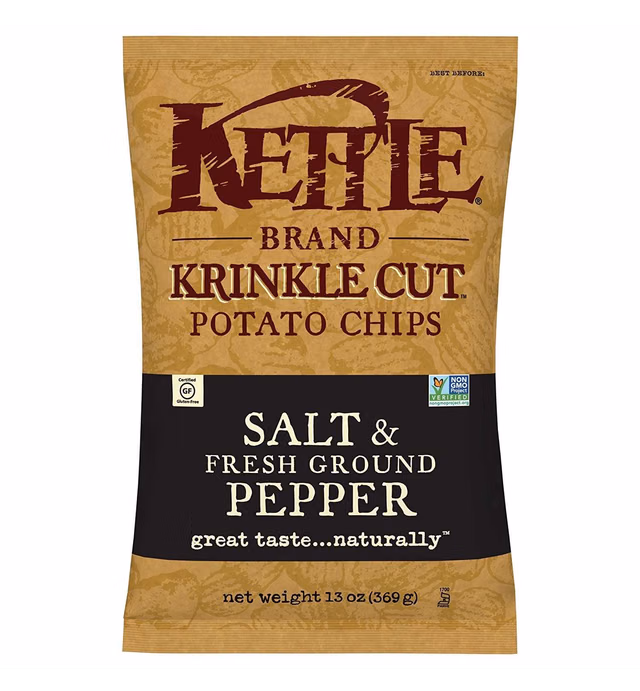 Kettle Brand Potato Chips, Krinkle Cut Salt and Pepper Bags, 13 Ounce (Pack of 5)