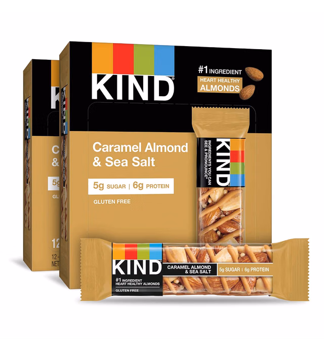 KIND Bars, Caramel Almond & Sea Salt, Healthy Snacks, Gluten Free, Low Sugar, 6g Protein, 24 Count
