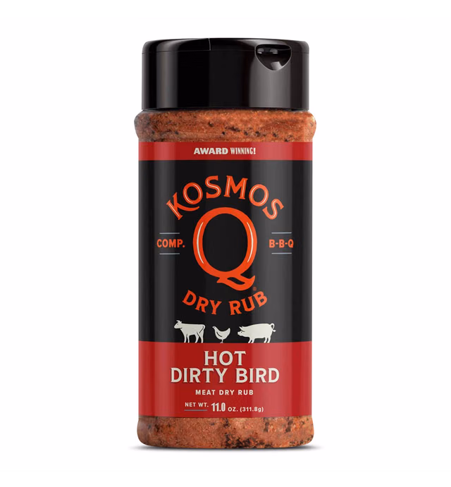 Kosmos Q Dirty Bird HOT BBQ Rub | Savory & Spicy Blend | Great on Chicken, Pork, Steaks & Brisket | Best Barbecue Rub | Meat Seasoning & Spice Dry Rub | 11 oz Shaker Bottle