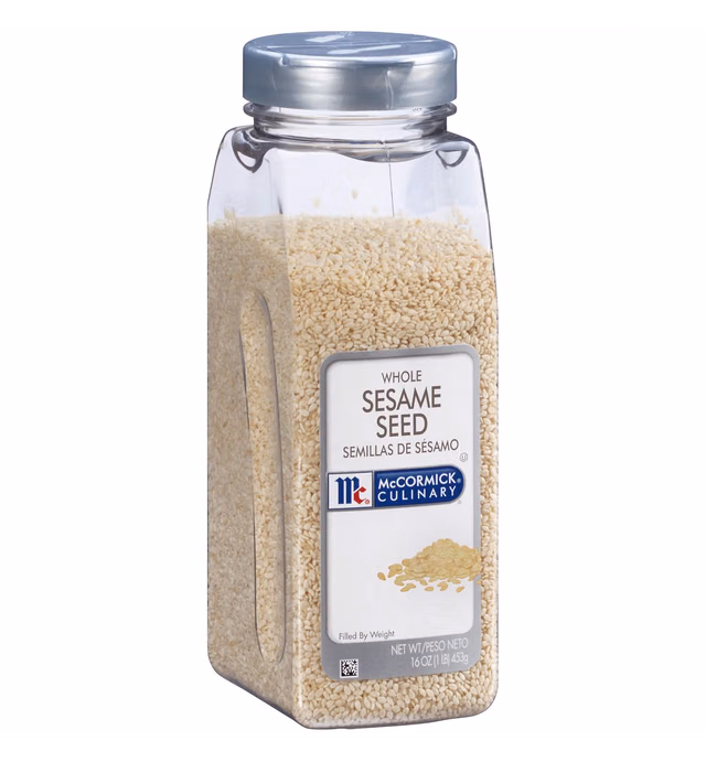 McCormick Culinary Whole Sesame Seed, 16 oz - One 16 Ounce Container of Hulled Whole White Sesame Seeds Perfect for Noodle Dishes, Sushi, Stir-Fries and Coating for Meat and Fish