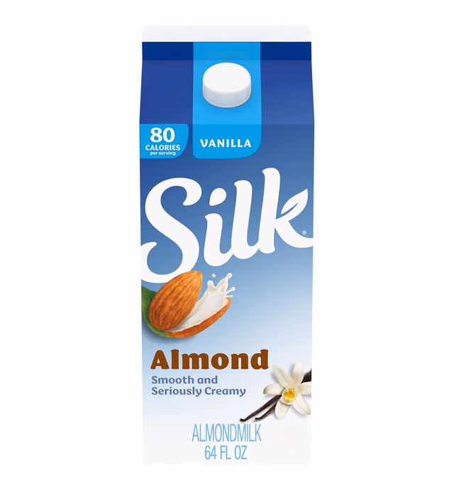 Silk Almond Milk, Vanilla, Dairy Free, Gluten Free, Seriously Creamy Vegan Milk with 50% More Calcium than Dairy Milk, 64 FL OZ Half Gallon