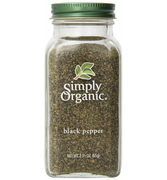 Simply Organic Ground Black Pepper, 2.31-Ounce Jar, Medium Ground Pepper, Certified Organic, Kosher, Potent Pepper Taste