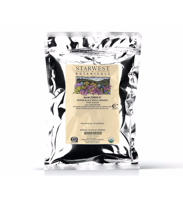Starwest Botanicals Organic Malabar Black Whole, Pepper, 16 Ounce