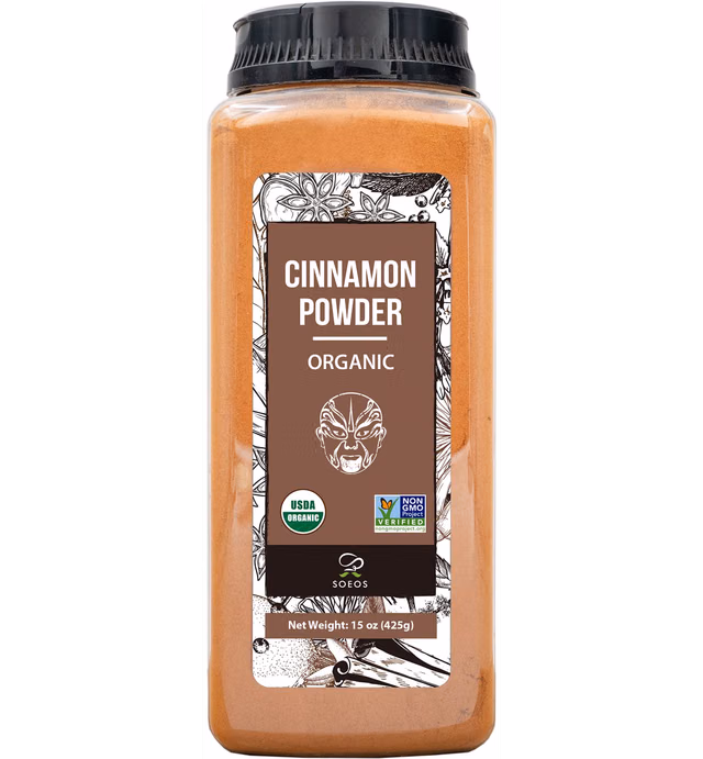 Soeos Organic Cinnamon Powder, Cinnamon, Ground Cinnamon, Cinnamon Sticks, 100% Raw, Non-GMO, Kosher Certified, Cinnamon Seasoning Spice for Coffee, Baking, Cooking and Beverages 15 oz (425g)