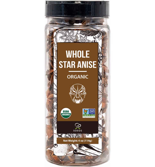 Soeos Organic Star Anise, Whole Star Anise 4 oz (114g), Chinese Star Anise Pods, Star Anise Organic Whole, Non-GMO Verified, Dried Star Anise for Beverages, Cooking, Baking