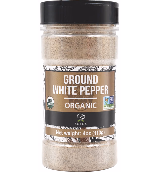 Soeos Organic White Pepper Ground, Non-GMO, Freshly Peppercorn Powder Bulk, Packed To Keep Peppers Fresh, Ready To Use Peppercorns For Refill, 4 oz (113g), Organic Ground White Pepper