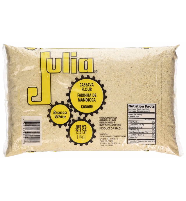 Julia - Cassava Flour White - 35.2oz (PACK OF 02) | Farinha de Mandioca Branca Crua - 1Kg
