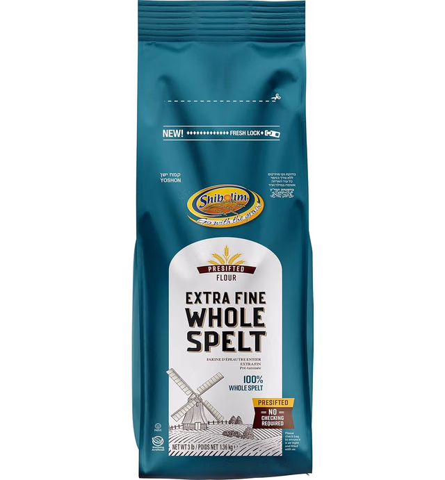 Shibolim, Extra Fine, Stone Ground 100% Whole Spelt Flour, (3lb Resealable Bag) 48oz , Triple Sifted, 100% Whole Grain