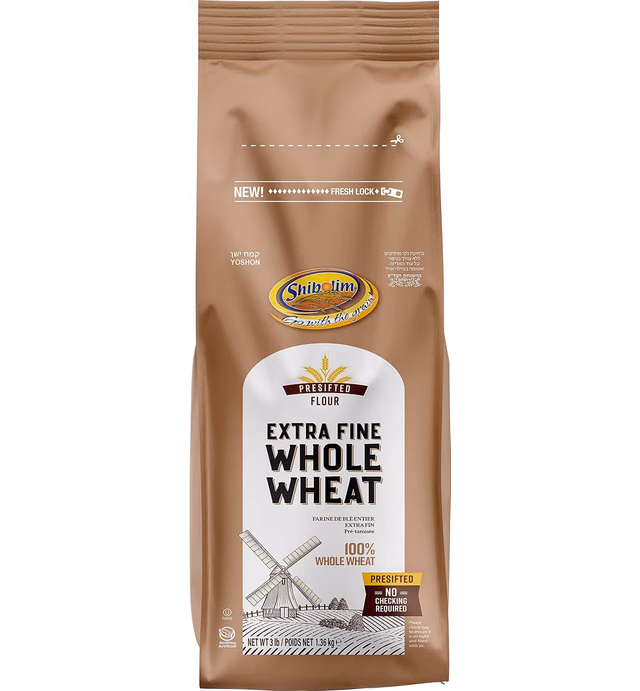 Shibolim, Extra Fine, Stone Ground Whole Wheat Flour, 3lb Resealable Bag, 100% Whole Grain, Premium Quality