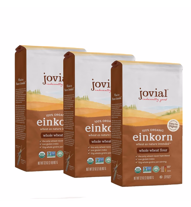 Jovial Einkorn 100% Organic Einkorn Whole Wheat Flour - Baking Flour, High Protein, Non-GMO, USDA Certified Organic, Unbleached Flour, Product of Italy, Organic Whole Wheat Flour - 32 Oz