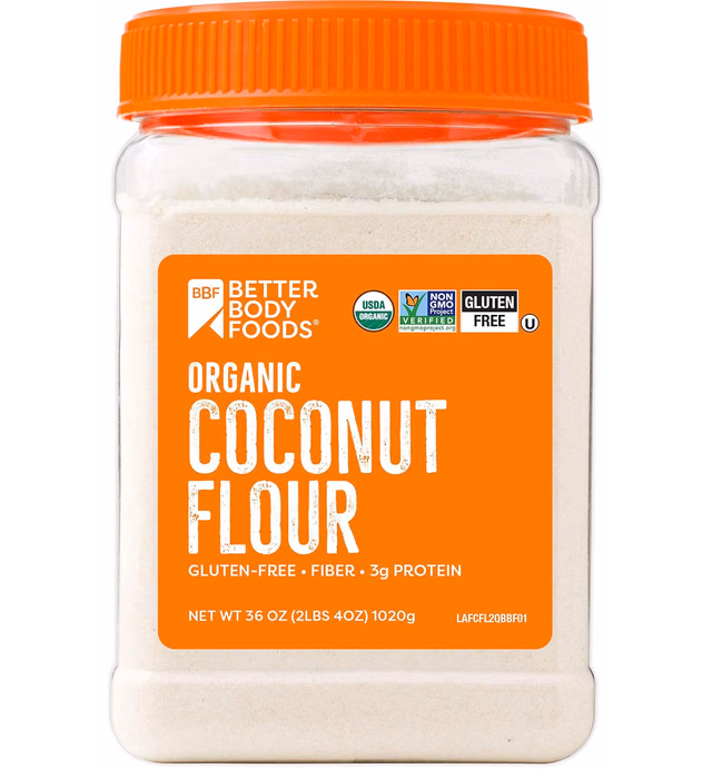 BetterBody Foods Organic Coconut Flour 2.25 Pound Jar, Naturally Gluten-Free White Flour Alternative with a Slight Coconut Taste and Aroma, 23% Dietary Fiber per Serving