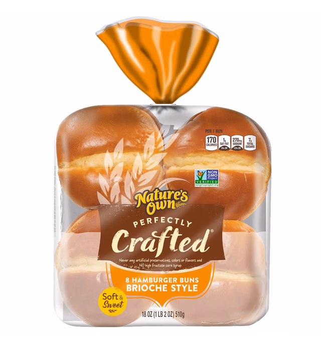 Nature's Own Perfectly Crafted Brioche Style Hamburger Buns, 18 Oz