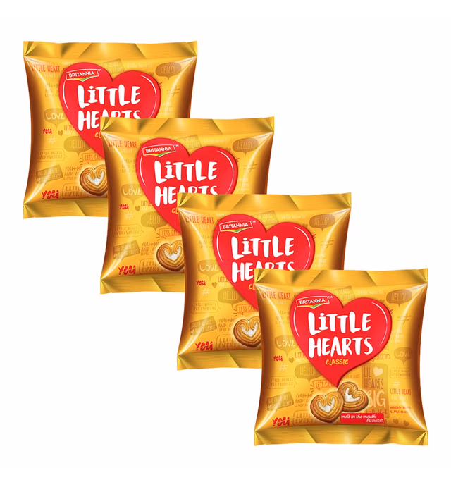 Britannia Little Hearts Biscuits 2.6oz (75g) - Biscuit de Patits Coeurs - Soft and Delicious Biscuits - Kids Favorite Cookies - Suitable for Vegetarians (Pack of 4)