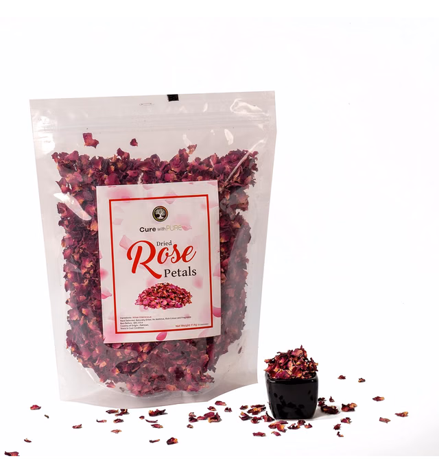Cure With Pure Dried Rose Petals Edible No Preservatives,4 Ounces In Resealable Pouch Premium Natural Dried Roses For Tea, Baking, Desserts, Bread, Cakes, Bath, Making Rosewater (Pack Of 1)
