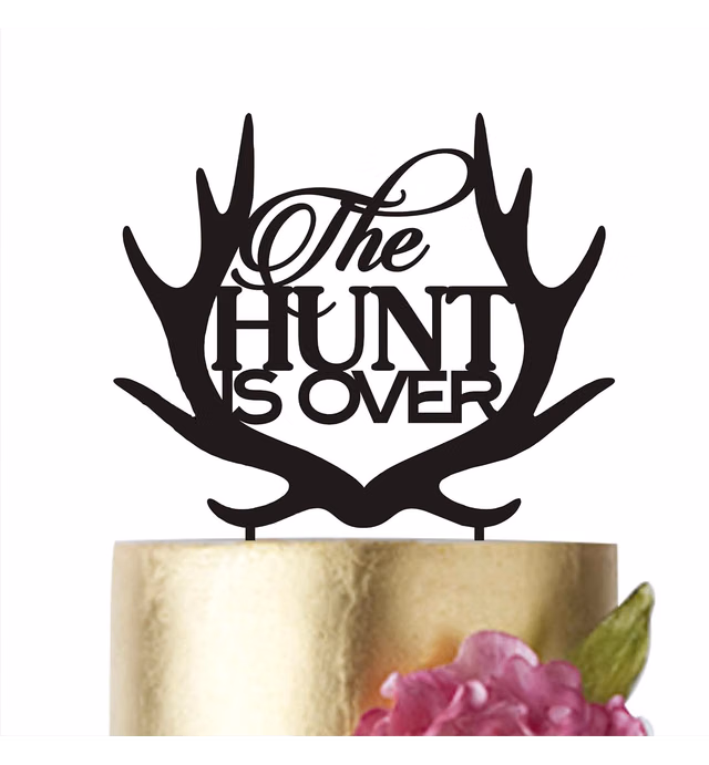 HappyPlywood The Hunt is over Cake Topper for Wedding Black Grooms Cake Toppers (Black)
