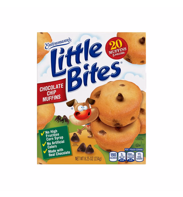 Entenmann's Little Bites Chocolate Chip Muffins, Pouches of Mini Muffins 8.25 oz, 5 Count
