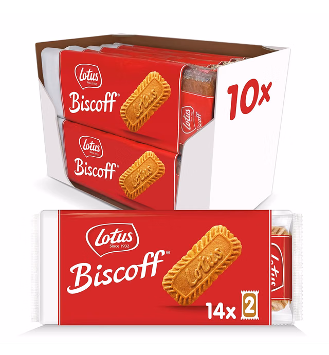 Lotus Biscoff Cookies, Caramelized Biscuit Cookies, 280 Cookies (10 Sleeves of 14 Two-Packs) Vegan, 7.65 Ounce (Pack of 10)