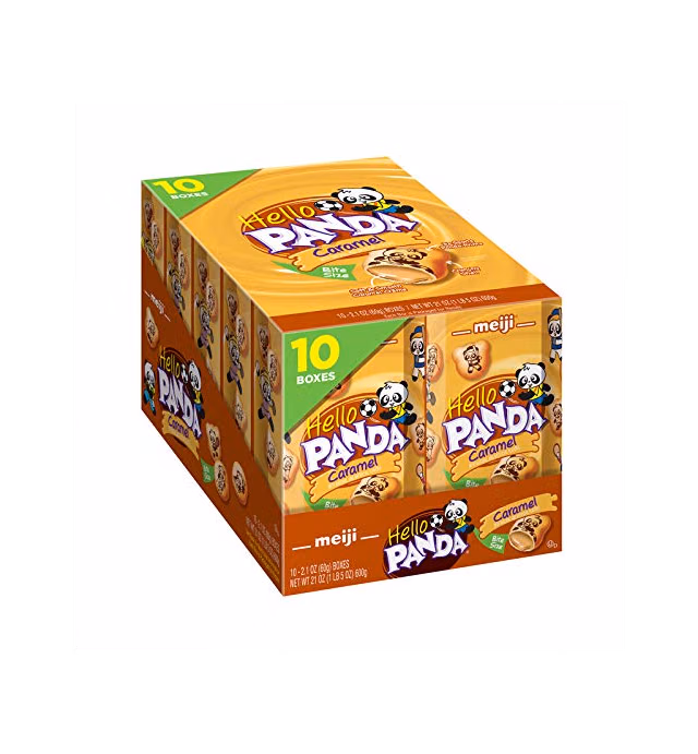 Meiji Hello Panda Cookies, Caramel Crème Filled - 2.1 oz, Pack of 10 - Bite Sized Cookies with Fun Panda Sports