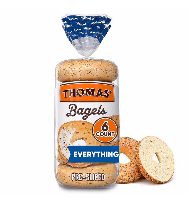 Thomas’ Everything Bagels, 6 Pre-Sliced Bagels with No High Fructose Corn Syrup, 20 Oz Bag