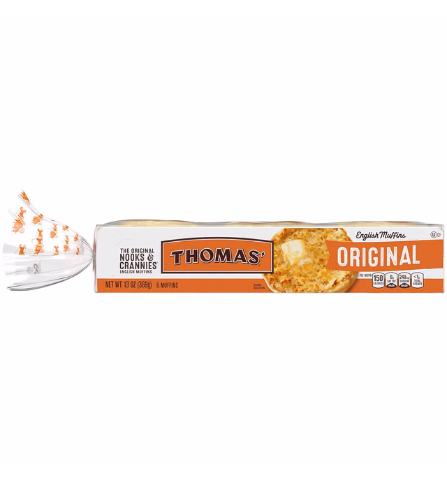 Thomas' Original English Muffins, Plain, 13 oz, 6 count (Pack of 1)