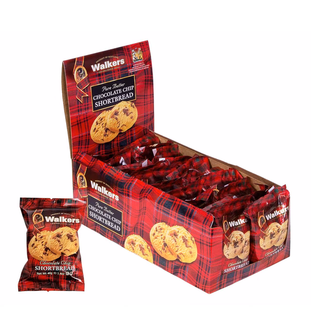 Walker's Shortbread Chocolate Chip Cookies, Pure Butter Shortbread Cookies, 1.4 Oz Snack Packs (Pack of 20)