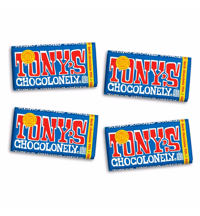 Tony's Chocolonely | Pack of 4 | 70% Dark Chocolate Bar, 6.35 Oz Each