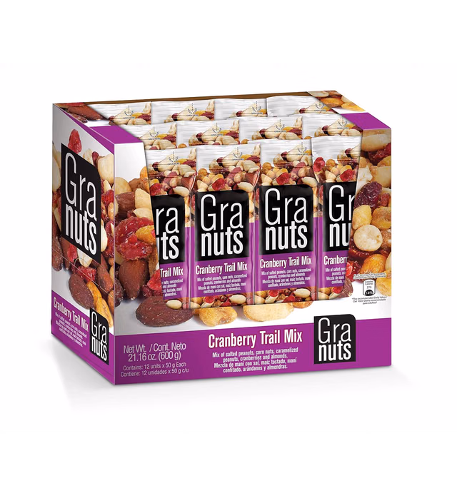 Granuts Cranberry Trail Mix | Caramelized Peanuts | Crunchy Corn Nuts + Almonds | Soft Cranberries | Salty + Sweet Flavors | On-the-Go Snack | 1.76 Oz (12 Inner Packs)