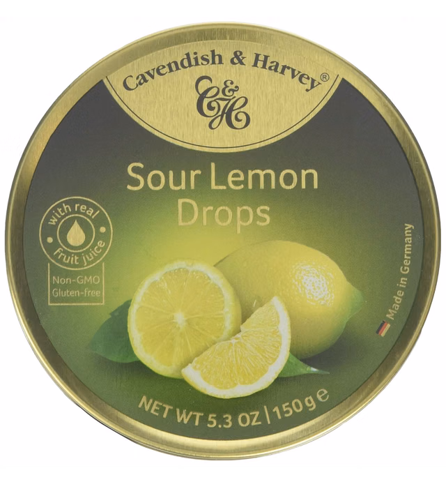 Cavendish & Harvey | Sour Lemon Hard Candy Drops | 5.3 Ounce Tin - 3 Pack